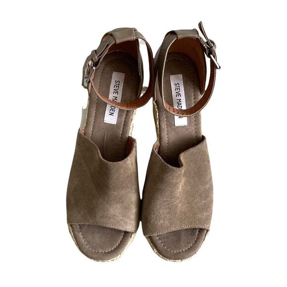 Steve MADDEN Suede Jaylen Wedge Espadrilles Summer Sandals Tan 10 - Picture 8 of 14